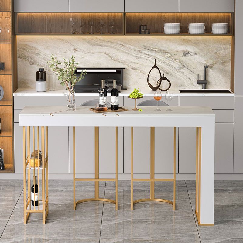 White Stone Table Rectangle Contemporary with Iron Base for Living Room