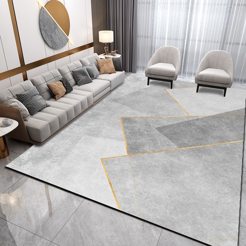 Geometric Area Rug Modern Contrast Panel Carpet Polyester Living Room Carpet with Non-Slip Backing