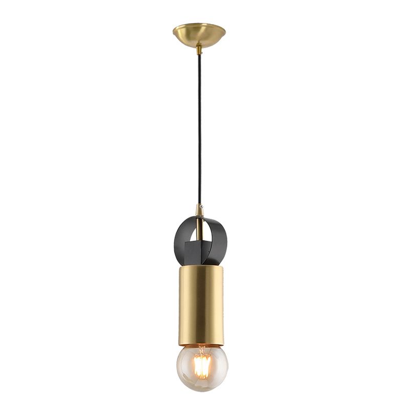 Post Modern Tube Mini Pendulum Light Metallic 1 Bulb Bedroom Suspension Lamp in Brass Finish