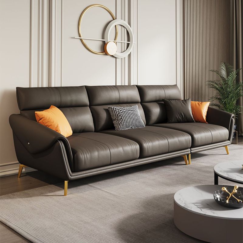 Contemporary Black Sewn Pillow Back Sloped Arm for Living Room Sofa
