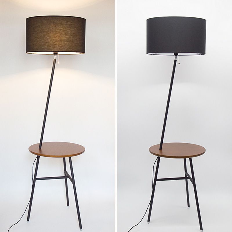 Lámpara de pie de tela en forma de tambor Lámpara clásica 1 cabezal de la sala de estar iluminación con bandeja de trípode