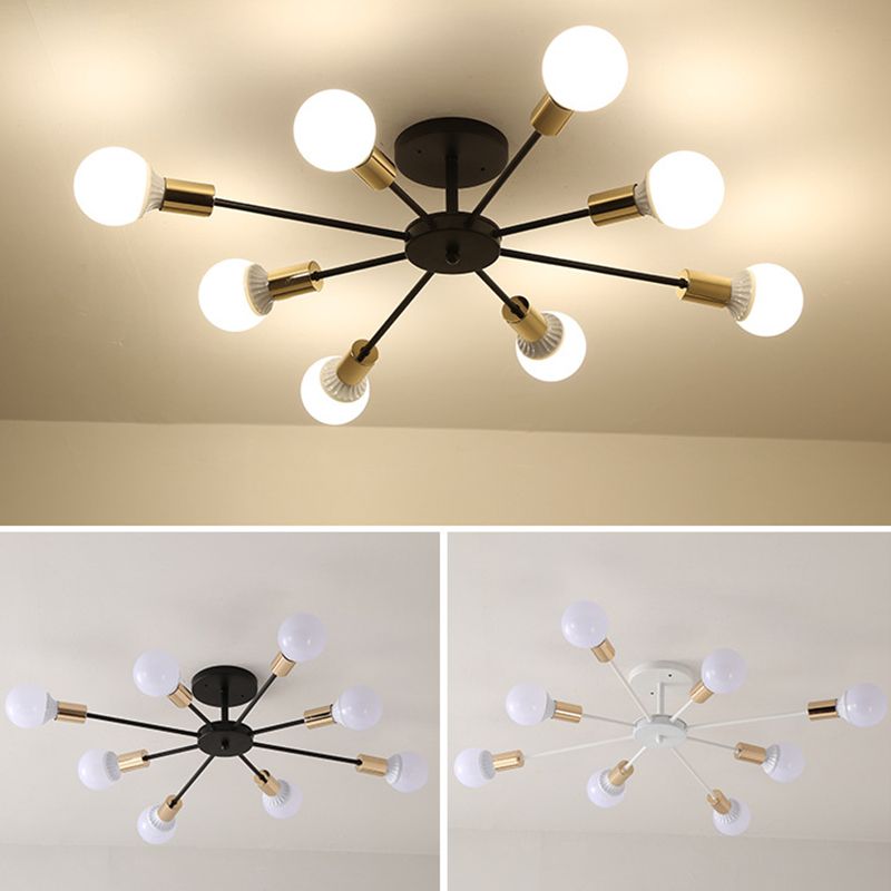 Industrial Minimalist Ceiling Fixture Bare Bulb Radial Metal Semi Flush Mount