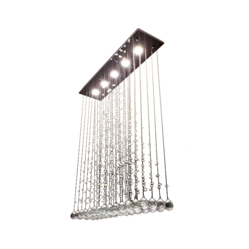 5 Lights Flush Mount Ceiling Fixture Modern Triangle Crystal Orb Flushmount Lighting in Stainless Steel