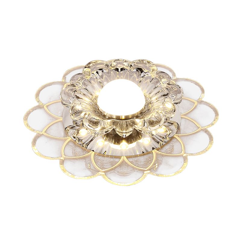 Contemporary Floral Flush Ceiling Light Crystal Entryway LED Flush Mount Lighting in Clear