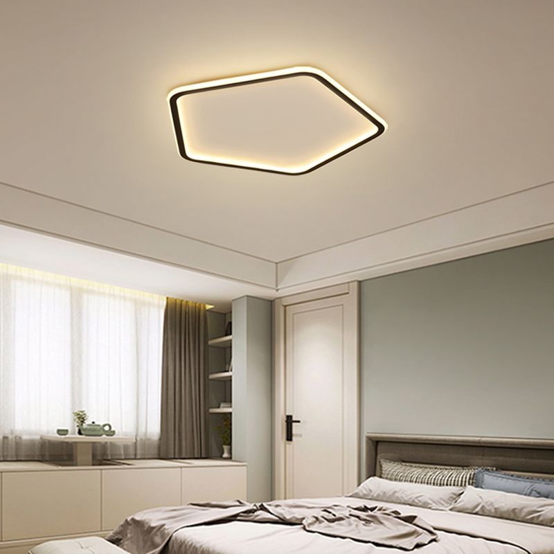 Minimalist Pentagon Ultrathin Ceiling Light Aluminum Bedroom LED Flush Mount Light in Black