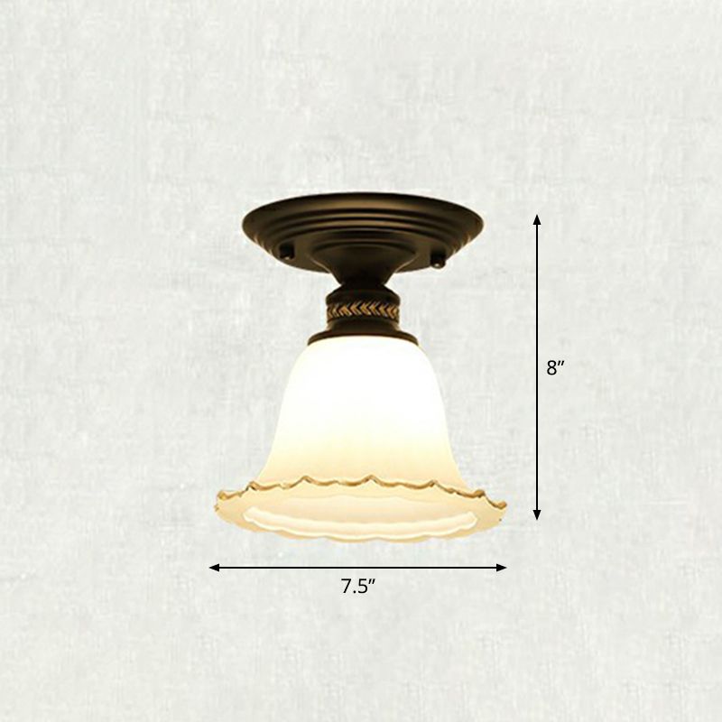 Luz de techo de al ras del pasillo acampanado vidrio marfil vintage 1 bombilla semi iluminación de montaje