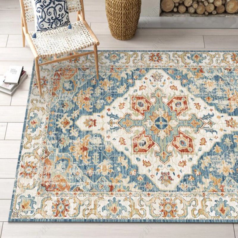 Traditional Area Rug Classic Flower Print Carpet Polyester Stain Resistant Rug for Home Decoration