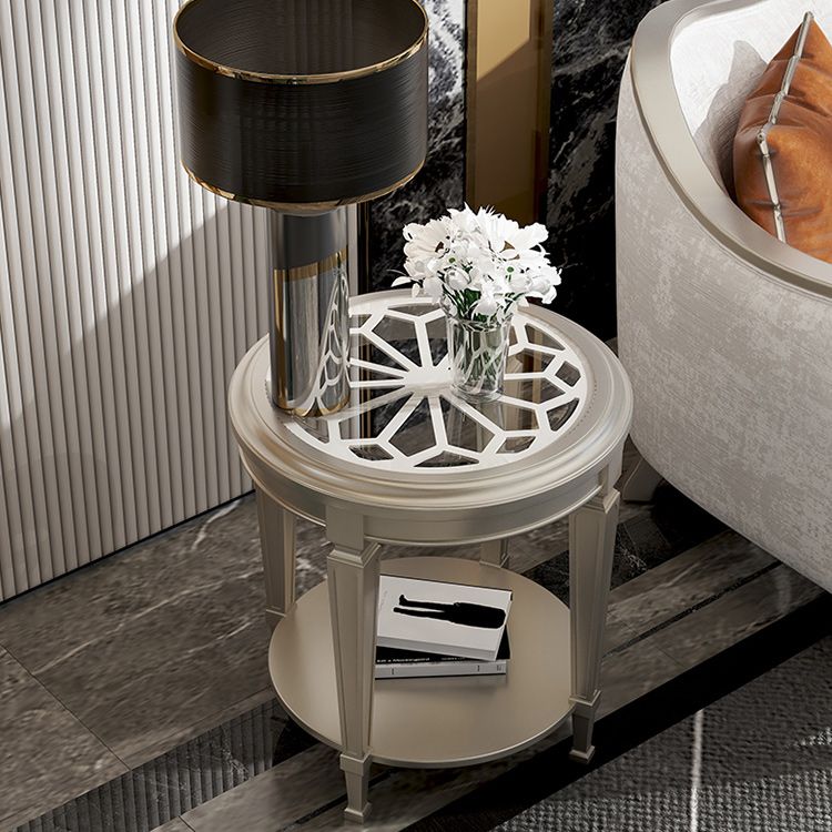 26" Tall 4 Legs Solid Wood End Table Contemporary Round Double Tier End Table
