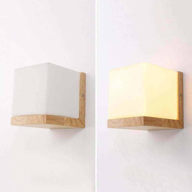 Square Wall Mounted Lamp Modern Simplicity Wood Wall Mount Lamp for Living Room