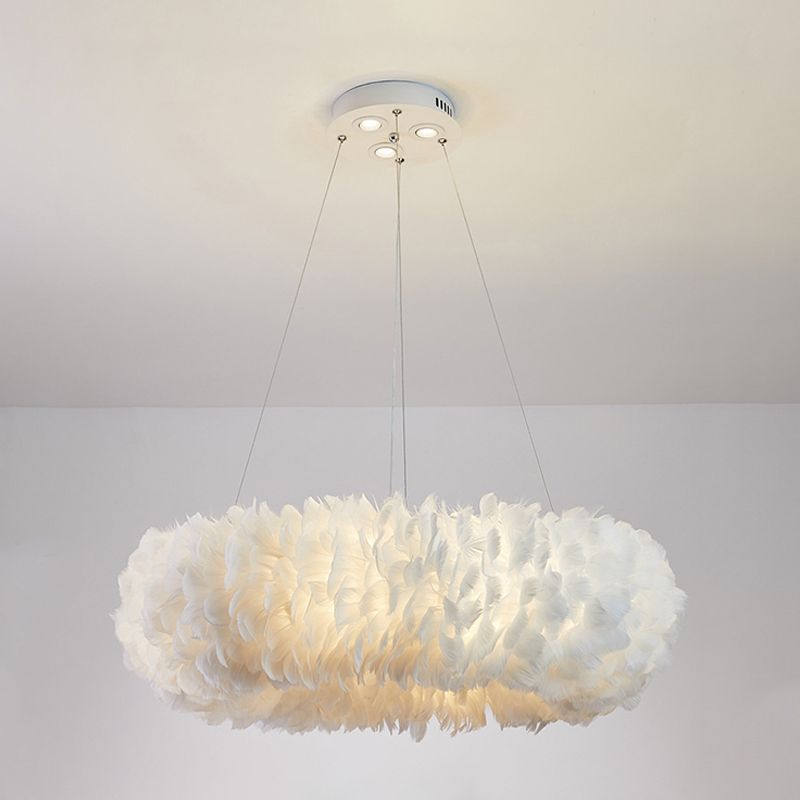 Modern Circular Chandelier Lights Feather Chandelier Light Fixture in White