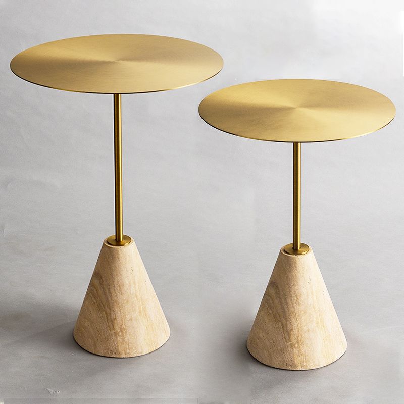 Stone Pedestal End Table Metal Round Side End Table for Living Room