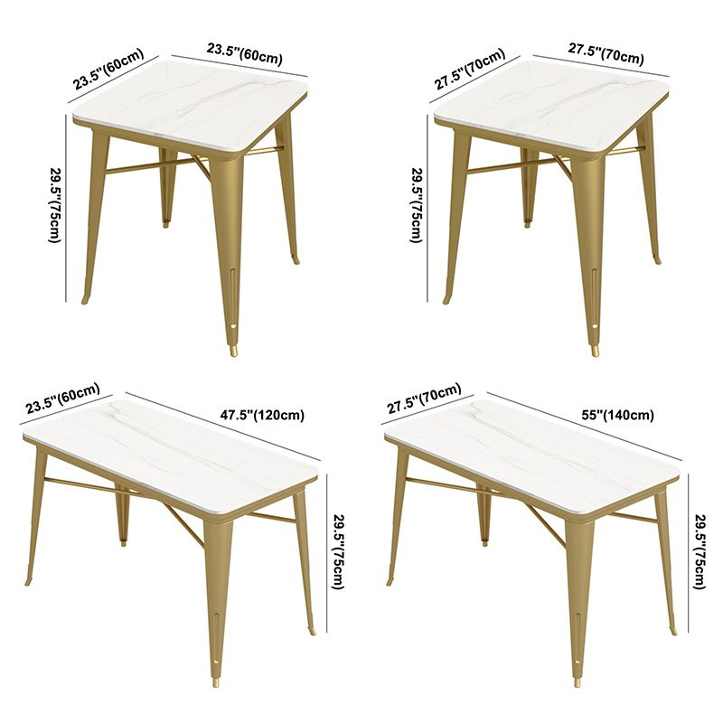 Industrial Dining Table White Sintered Stone Table with Gold Sled Base for Dining Room