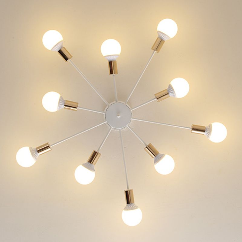 Industrial Minimalist Ceiling Fixture Bare Bulb Radial Metal Semi Flush Mount