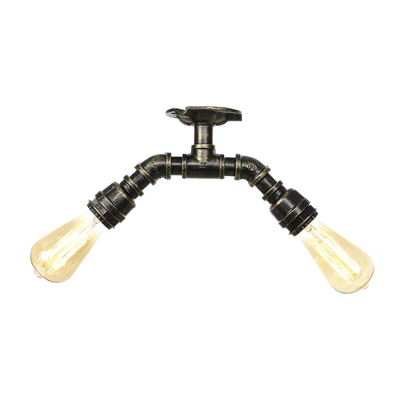 Bare Bulb Indoor Semi Flush Mount Retro Metallic 2 Lights Antique Silver/Aged Brass/Antique Bronze Close to Ceiling Lamp