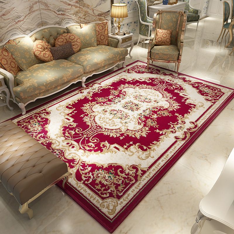 Beige Modern Area Rug European Style Pattern Carpet Polyester Anti-Slip Backing Rug for Home Decor