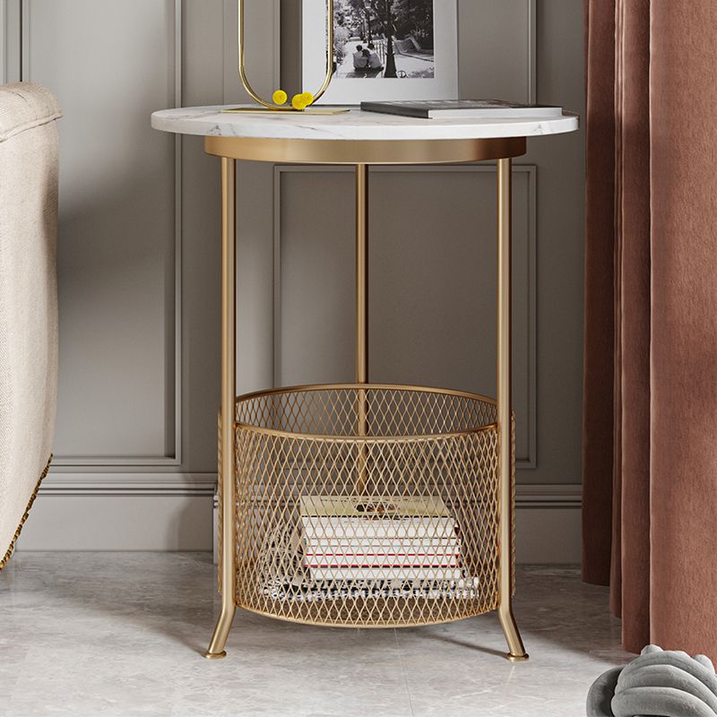 Modern 21.6" Tall Round Slate Top Side Table Iron 3 Legs End Table with Storage