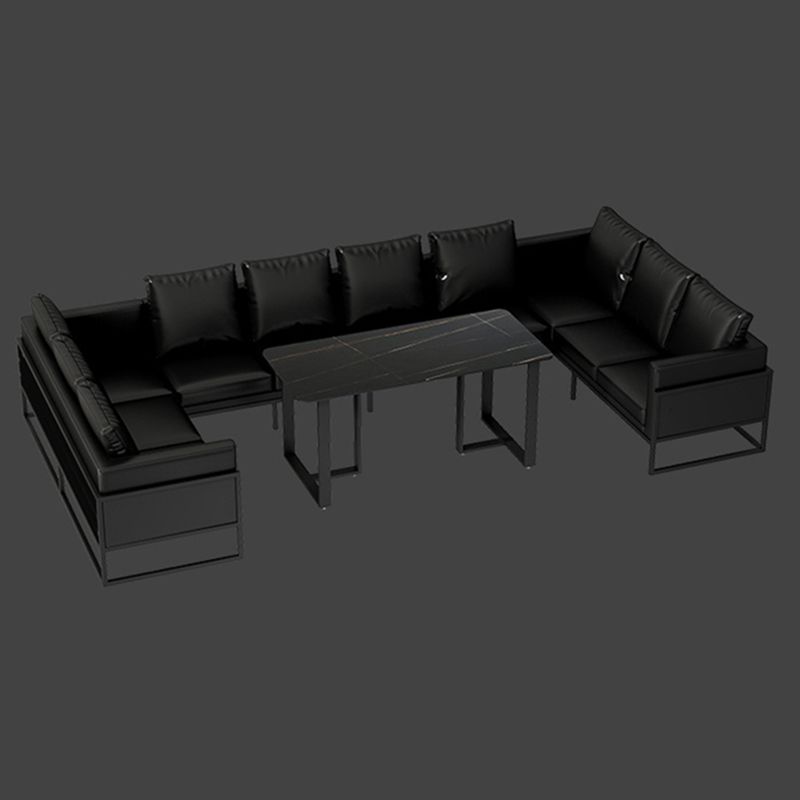 Industriële eettafel gesinterde stenen tafel met dubbele voetstuk voor eetkamer
