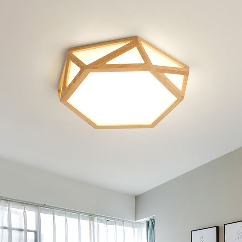 Diamond/Geometric Bedroom Ceiling Light Acrylic 16"/23.5" Wide LED Nordic Flush Mount Lighting Fixture in Wood