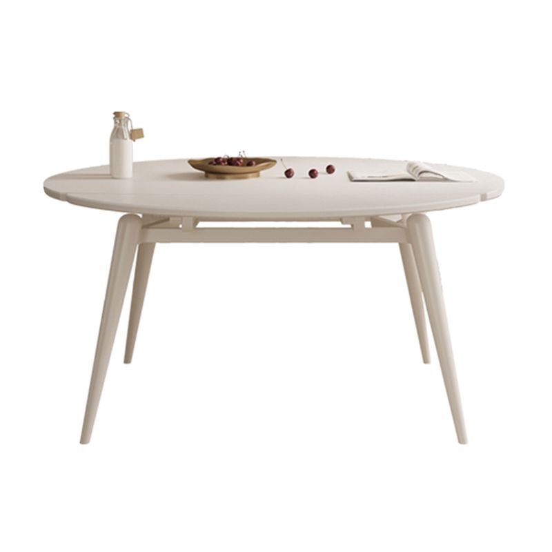 Modern Round Extendable Dining Table White Stone Tabletop with Double Drop Leaf