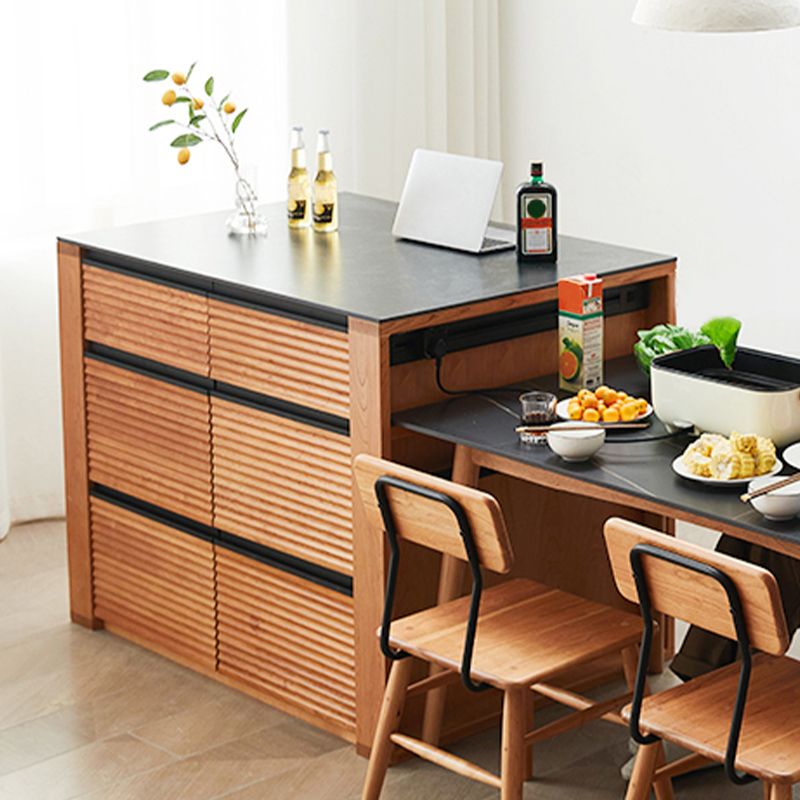 Rectangular Cherry Wood Kitchen Island Table with 3 Drawers for Dining Room