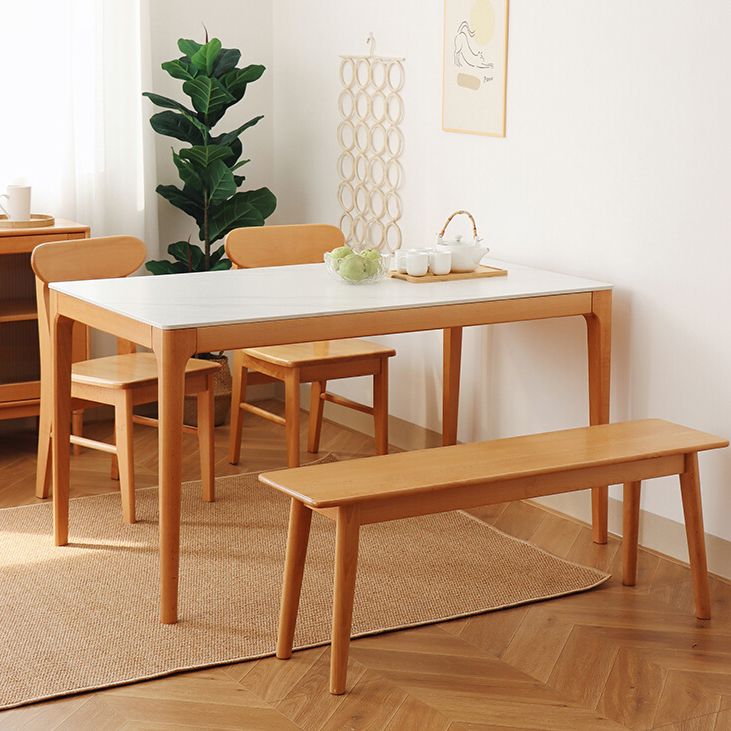 51'' Sintered Stone Rectangle Table Medieval Modern Table with Beech Wood 4 Legs