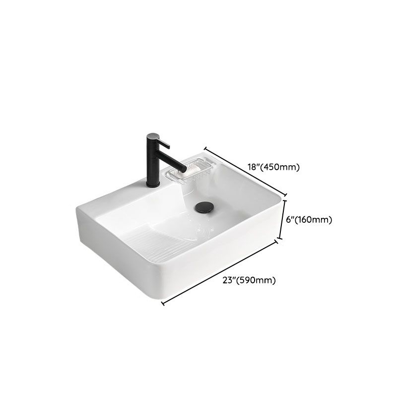 Classic Bathroom Sink Rectangular White Trough Sink with Pop-Up Drain