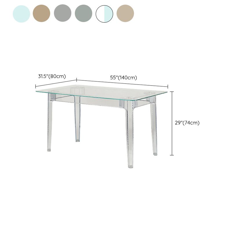 Modern Tempered Glass Desktop Geometric Acrylic Legs Dining Table for Dining Room