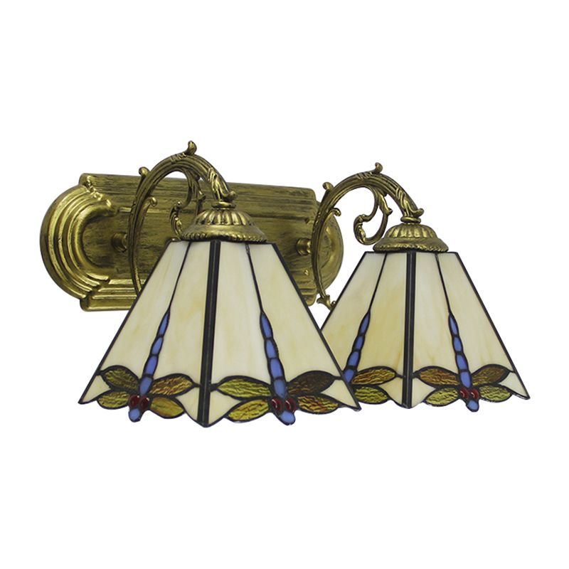 Lodge Wall Sconce Light with Dragonfly Pattern 2 Heads Stained Glass Wall Mount Light in Black/Bronze