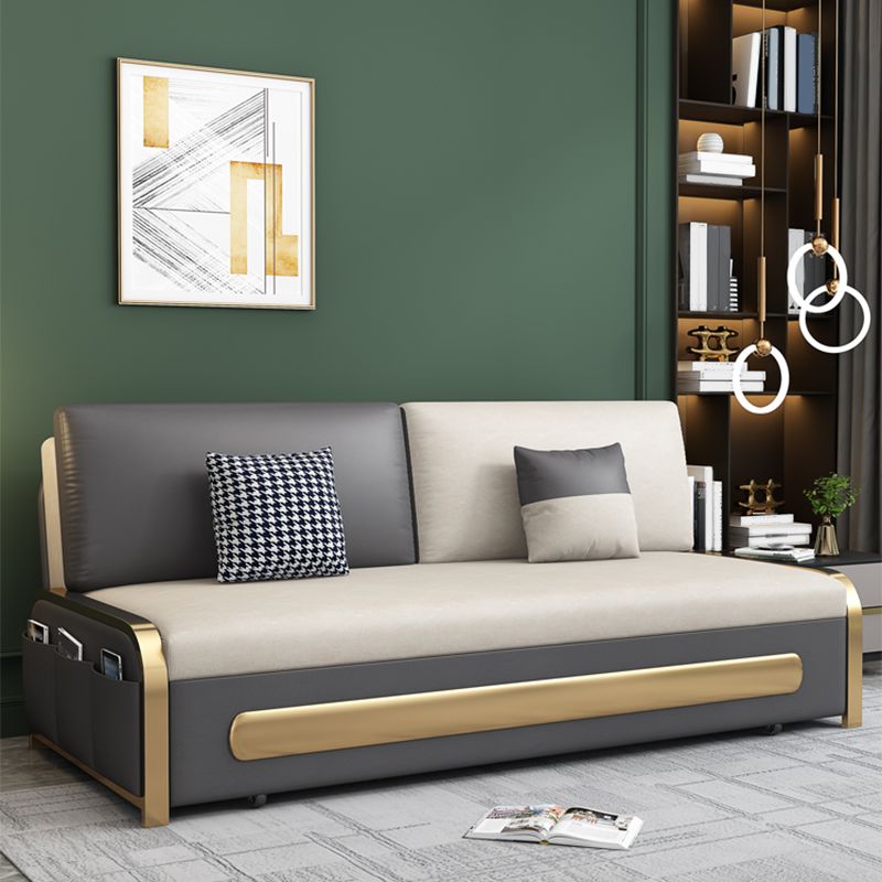 Modern Style 33.46" Wide Sofa Bed Faux Leather Sleeper Sofa with Storage