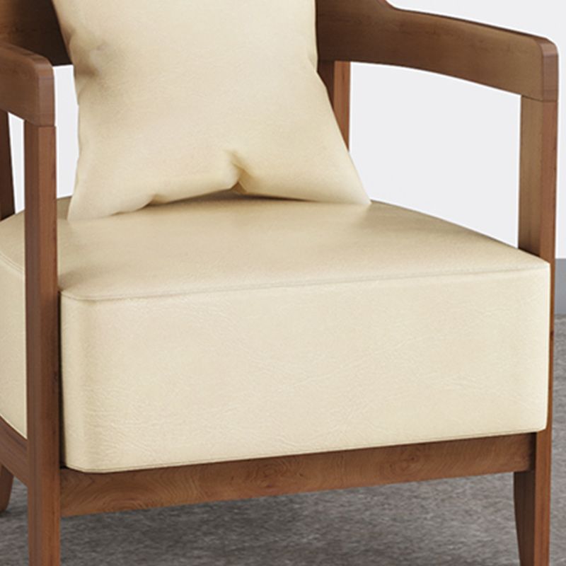 Genuine Leather Accent Armchair Basic Four Legs Pillow Back Chair