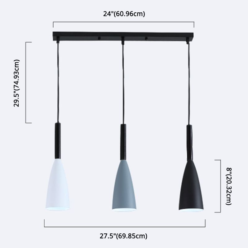 Lámpara de suspensión de 3 luces de tono de metal de estilo macarrón