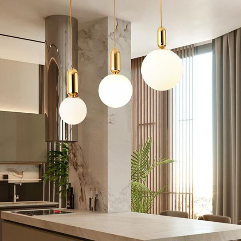Melkachtig wit glasbol hangen licht een enkele lamp moderne eenvoud stijl hanglamp voor slaapkamer