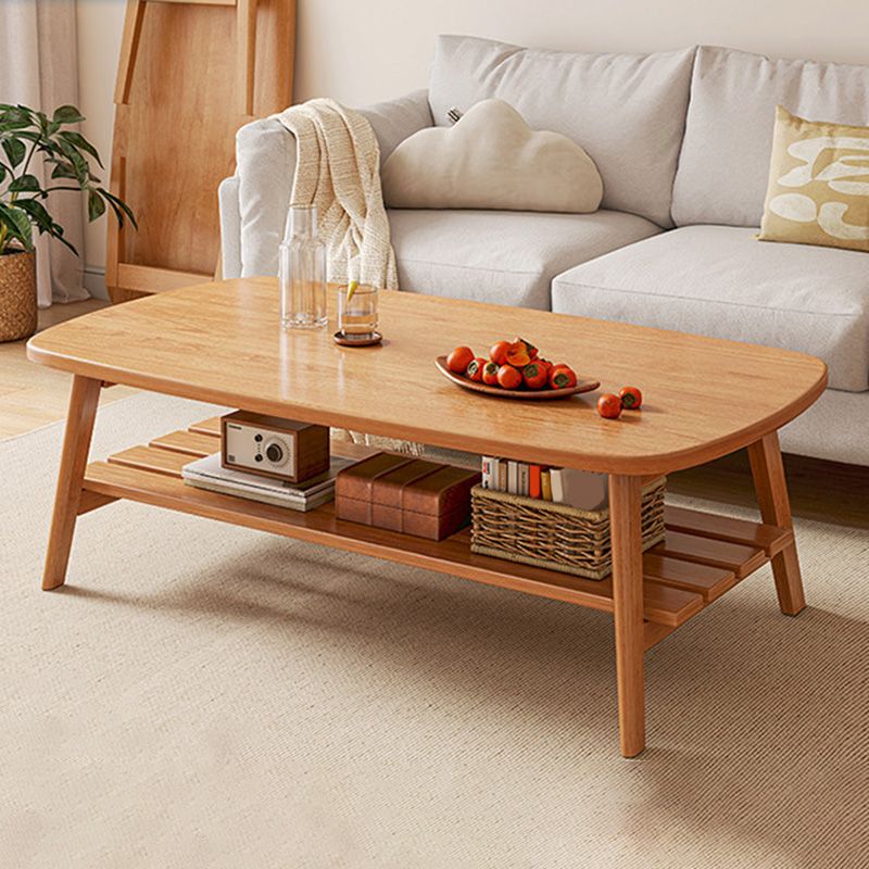 Contemporary Wooden Single Coffee Table 4 Legs Folding Cocktail Table with Storage Shelf