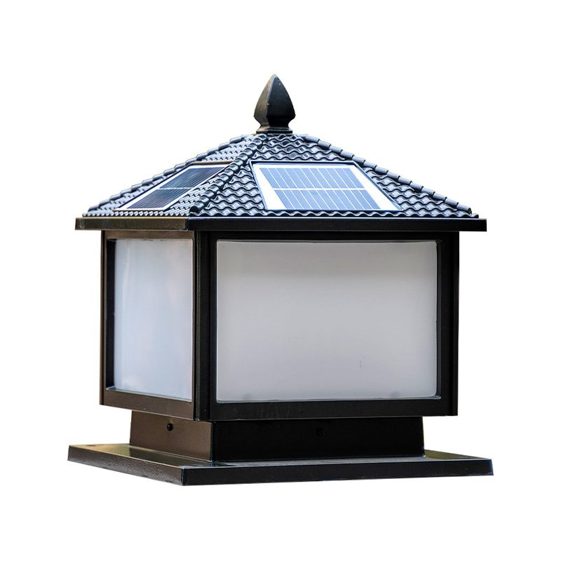 Solar Energy Pillar Lamp Square Outdoor Light with Acrylic Shade for Garden