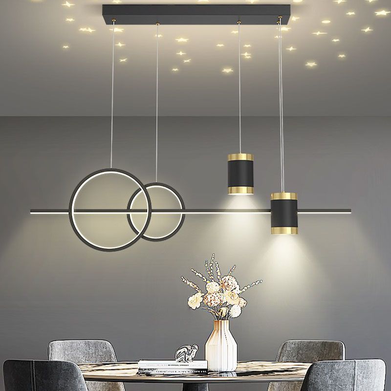 Modern Style Linear Shaped Island Pendant Metal 5 Lights Island Light for Restaurant