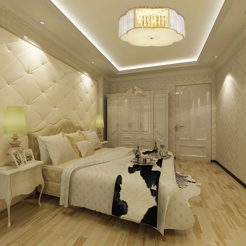 Golden Flower Flush Pendant Light Modern Clear Crystal 15"/19" W LED Flush Light with Acrylic Diffuser