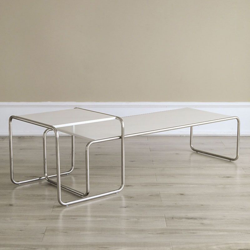 Contemporary Coffee Table with Wooden Top and Steel Sled Base