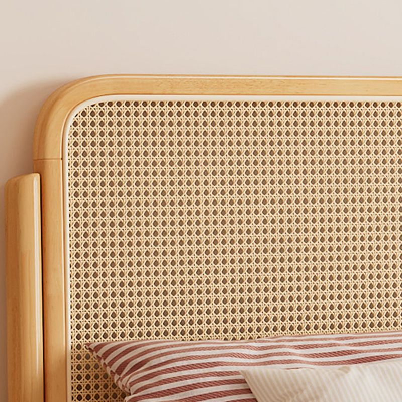 Solid Color Rattan Standard Bed Tropical Panel Bed with Headboard