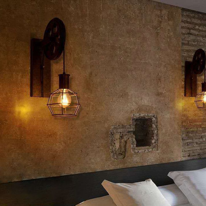American Retro Industrial Style Pulley Sconce Wall Light Metal 1 Light Sconces
