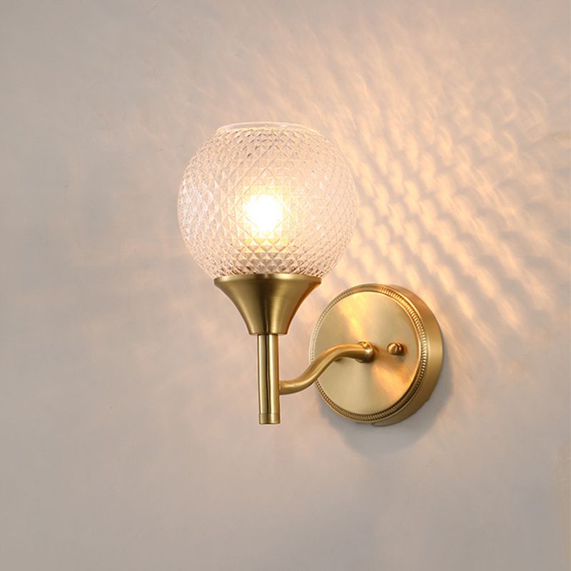 Spherical Prismatic Glass Sconce Light Minimal Single Light Brass Wall Mount Lamp