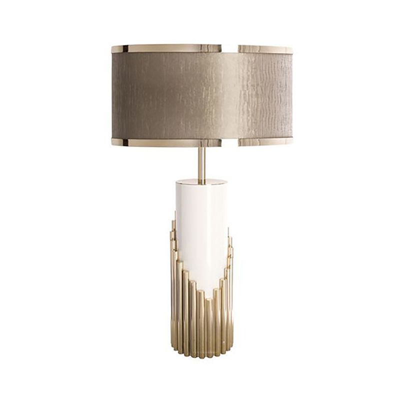1 scrivania del salotto 1 testa lampada da tavolo oro moderna con tonalità in tessuto cilindrico