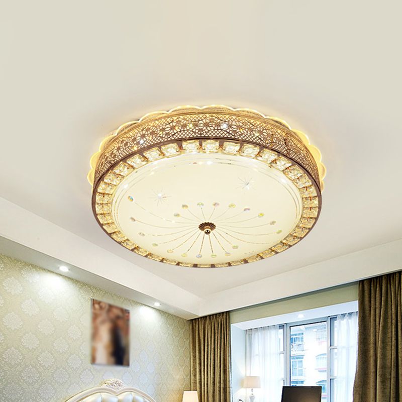 Bowl Shaped Flush Mount Lamp Modernist Beveled Crystal LED Gold Ceiling Light Fixture with Flower/Burst Pattern
