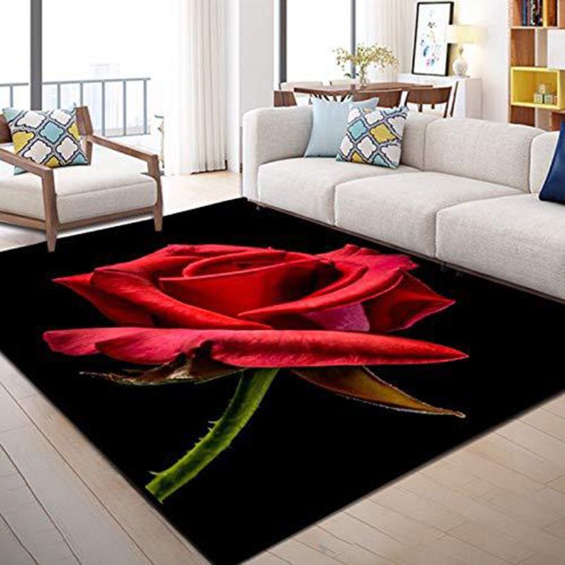 Blue Modern Area Rug Floral Pattern Polyester Area Carpet Easy Care Non-Slip Rug for Living Room