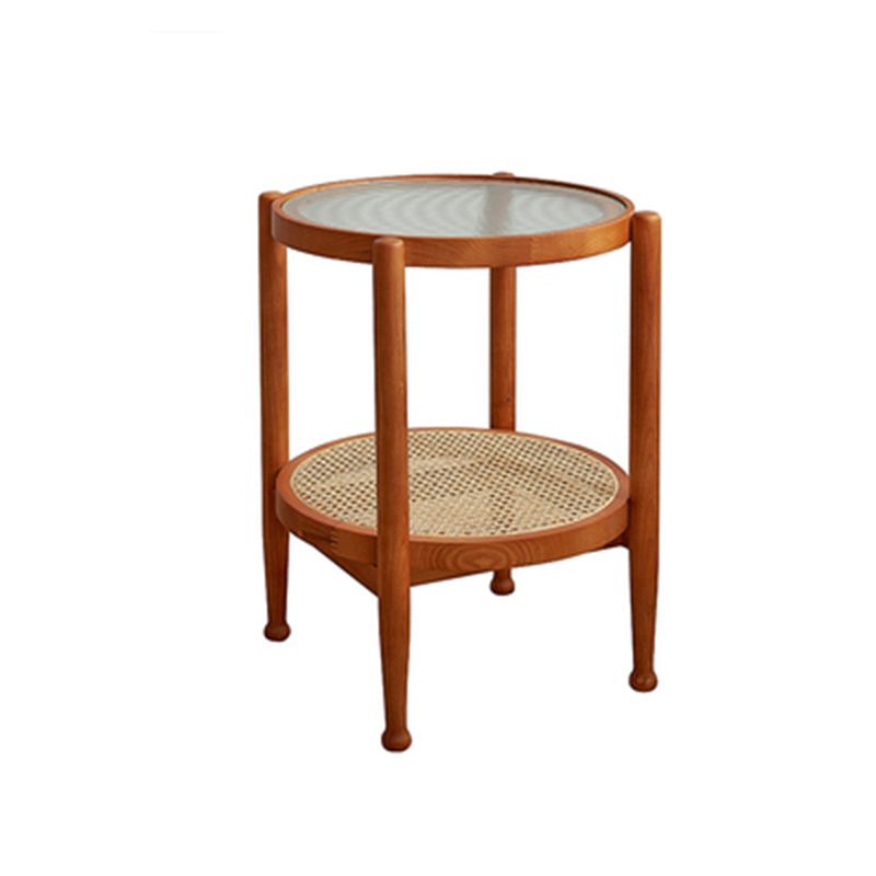 Modern Wood 4 Legs 1 Coffee Table with Shelf Round Glass Table