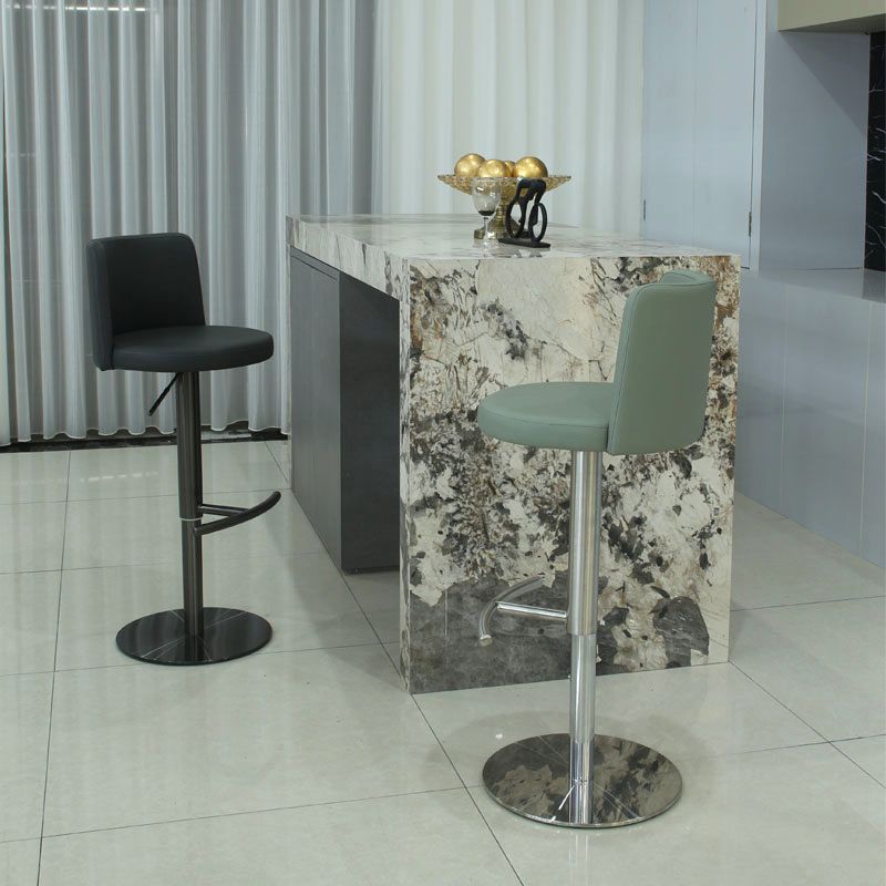 Industrial Adjustable Height Bar Stools Matte Finish Faux Leather Stools