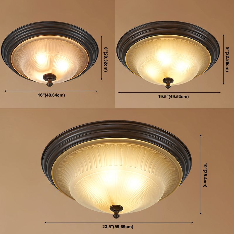 20" Wide Classic Bowl Flush Mount with Glass Shade Bronze Flush Ceiling Light for Bedroom