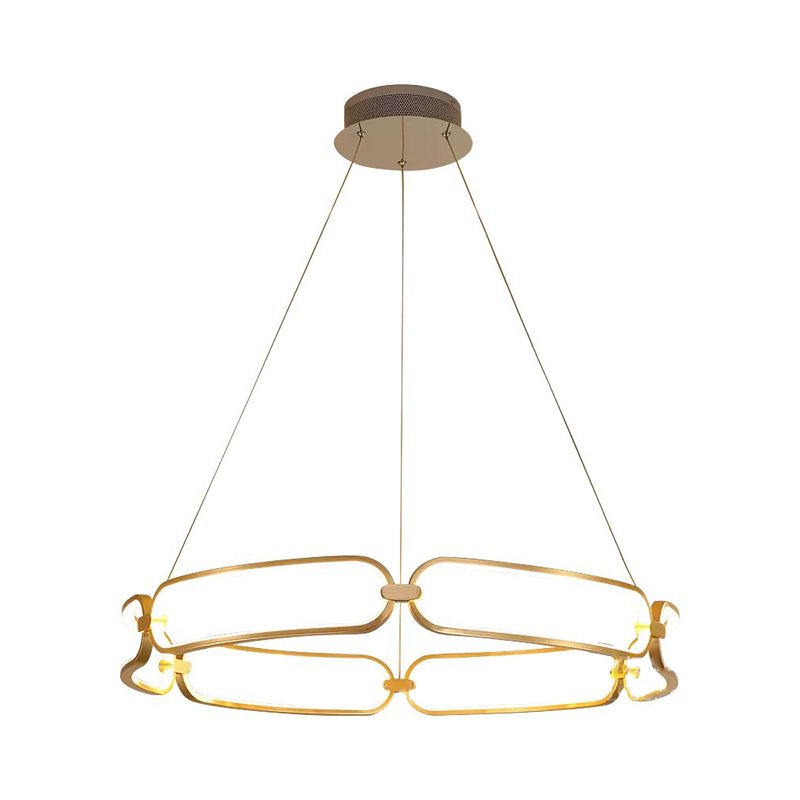 Circular Ceiling Chandelier Minimalism Metallic Great Room LED Suspension Lighting in Gold, Warm/White Light