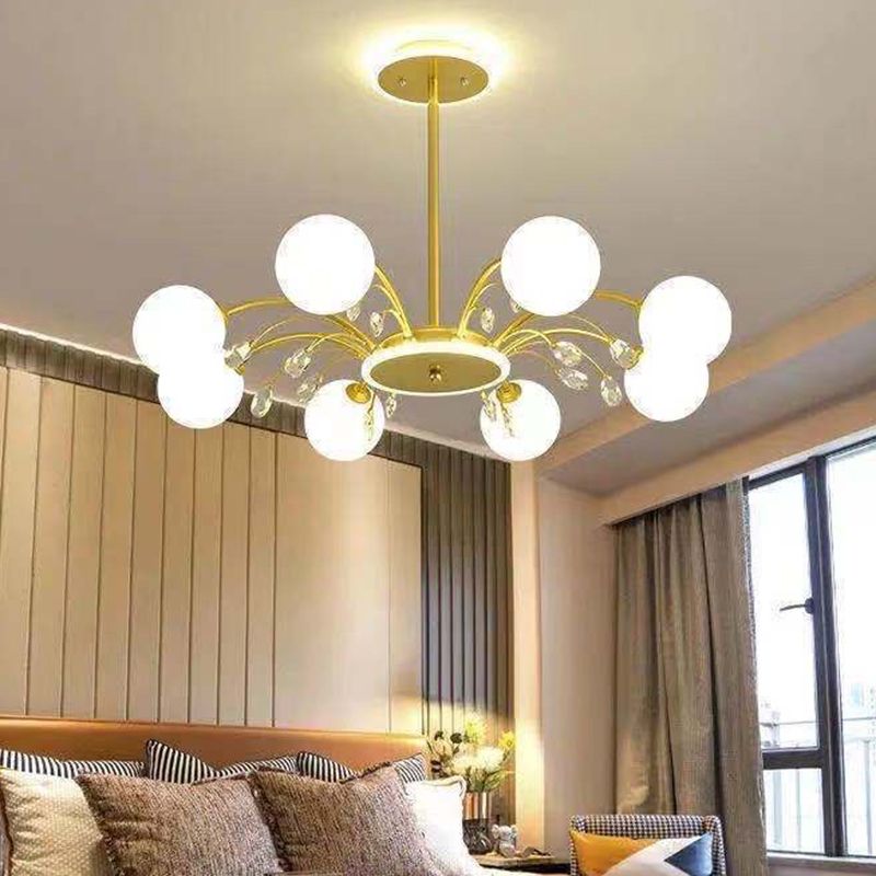 Spherical Chandelier Lighting Ultra-Contemporary Milk Glass Hanging Ceiling Lights for Living Room