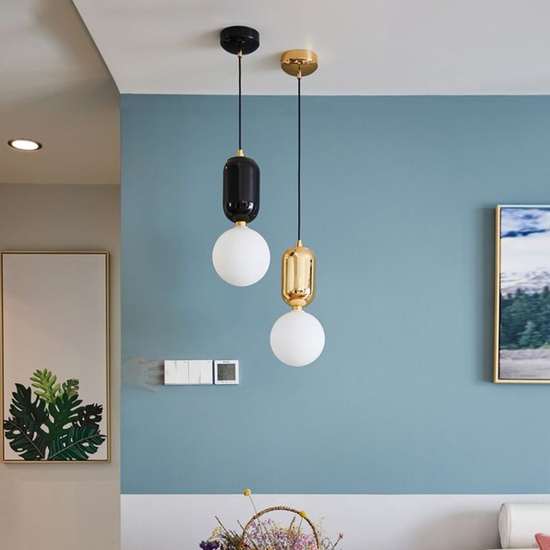 Milky Glass Ball Suspension Lamp Simplicity 1-Bulb Pendant Lighting Fixture for Living Room