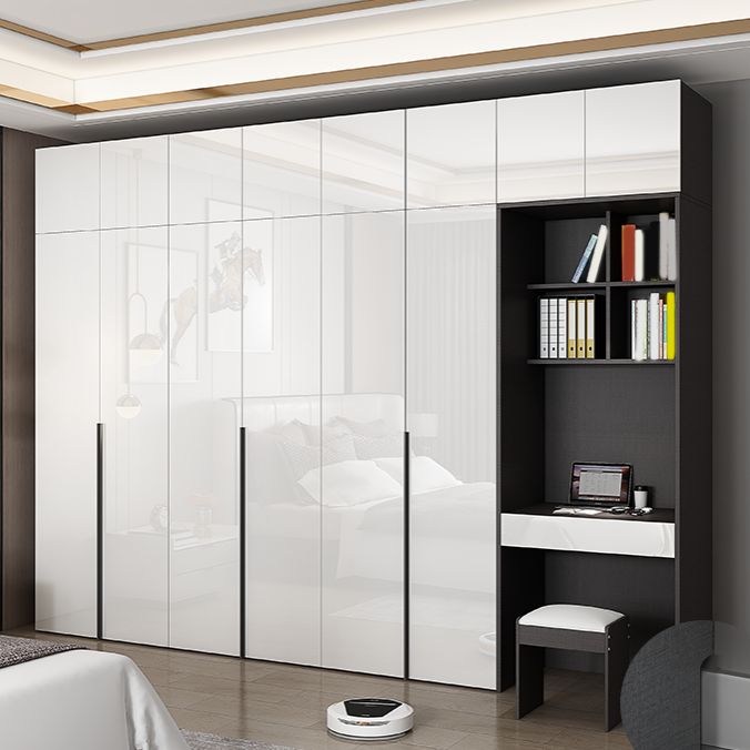 Contemporary Engineered Wood Wardrobe Armoire Mirrored Finish Wardrobe with 1 Drawer